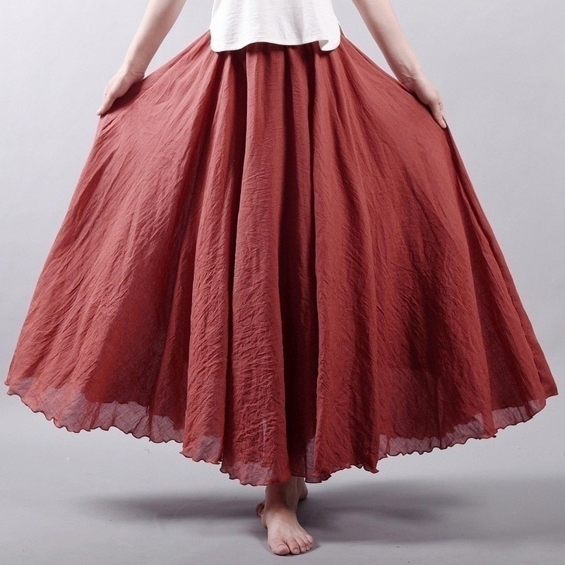 14-Colors-A-Line-Linen-Skirt-Ladies-Clothing-Linen-Maxi-Skirt-Pleated-Vintage-Boho-Maxi-Long-1