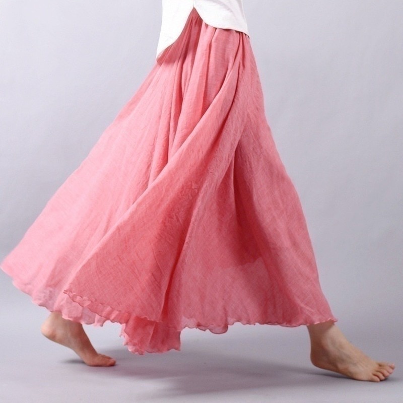 14-Colors-A-Line-Linen-Skirt-Ladies-Clothing-Linen-Maxi-Skirt-Pleated-Vintage-Boho-Maxi-Long-3