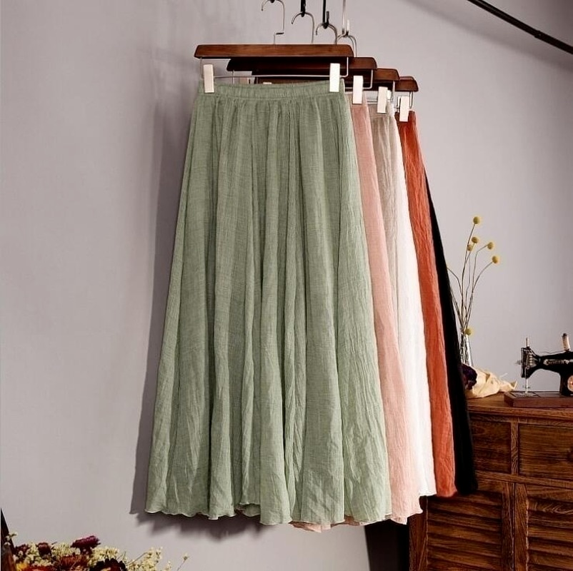 14-Colors-A-Line-Linen-Skirt-Ladies-Clothing-Linen-Maxi-Skirt-Pleated-Vintage-Boho-Maxi-Long